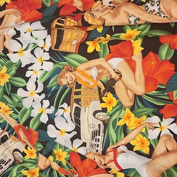 NWOT Belle Poque Summer Dress Bold Print Pin Up Girls Hibiscus Island Sz Med - Picture 5 of 12